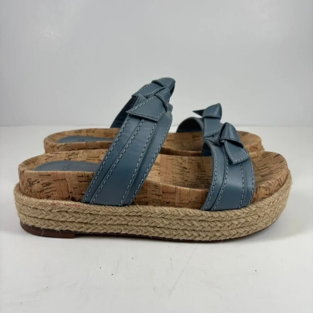 Alexandre Birman Clarita Women's 8.5 Blue Double-Knot Flatform Espadrille Sandal